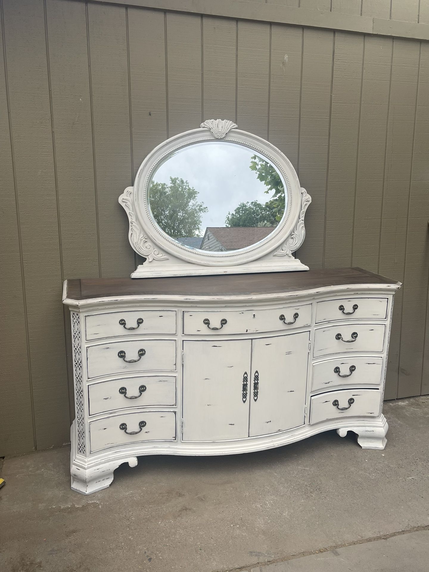 Chalk Painted Large Dresser And Mirror 