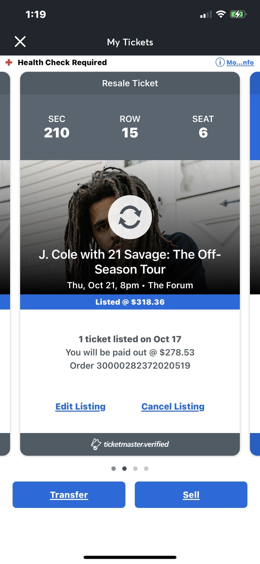 J. Cole Tickets $600 For 3 Tickets. Section 210, Row 15