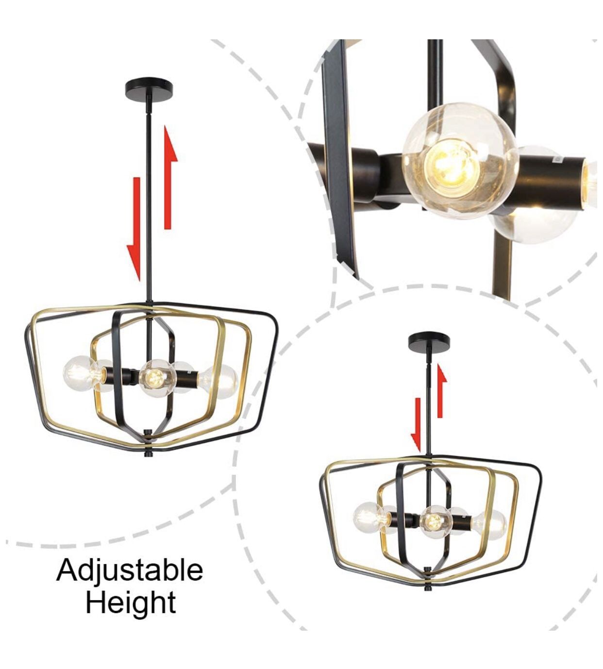 5 Light VINLUZ Farmhouse Pendant Lighting w Golden Metal &Clear Glass Kitchen Light Fixtures