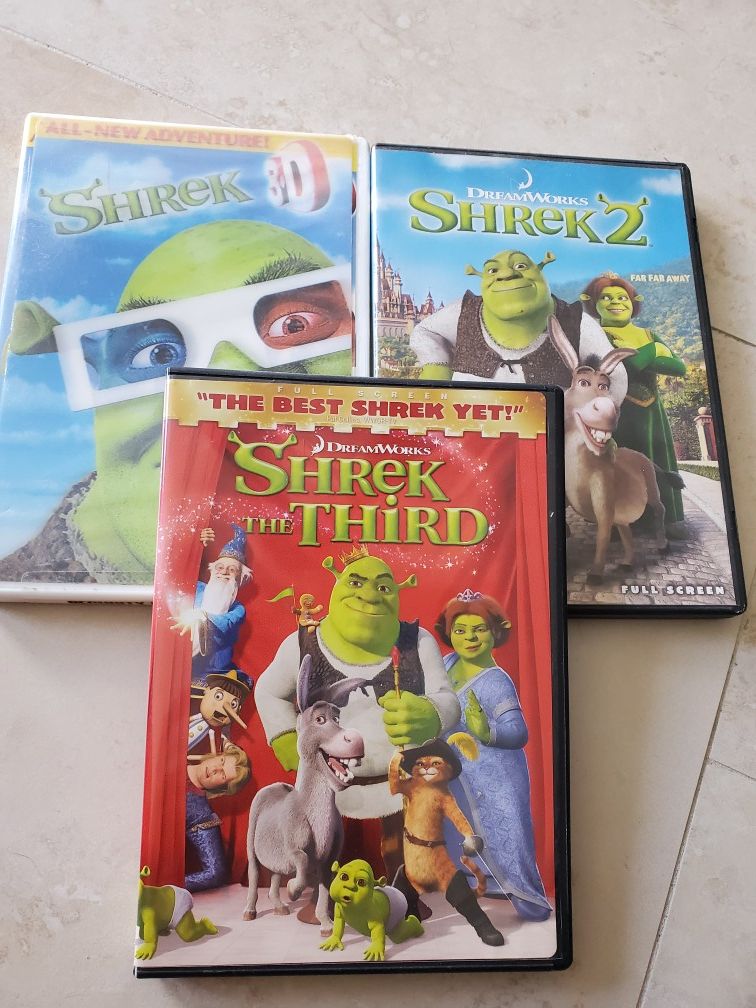 Shrek 1. 3-D with glasses Shrek 2 and 3