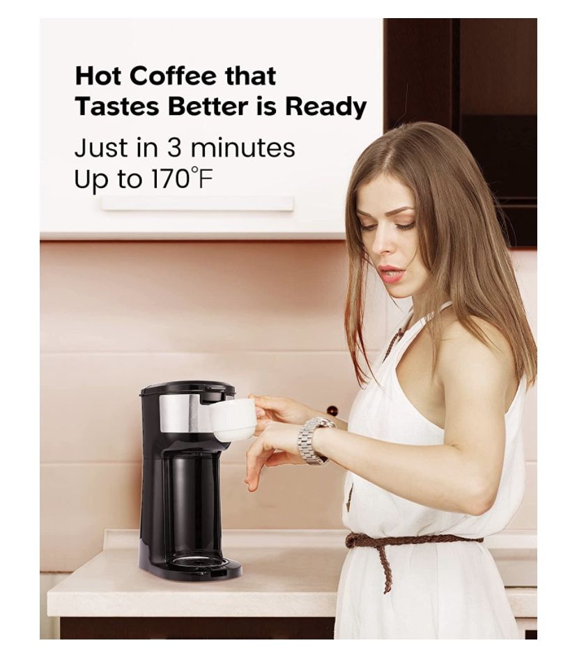 Coffee Maker, Single Serve Coffee Brewer for K-Cup Pod & Ground Coffee, Self Cleaning Function, 6 to 12 Oz.Brew Sizes By Sboly