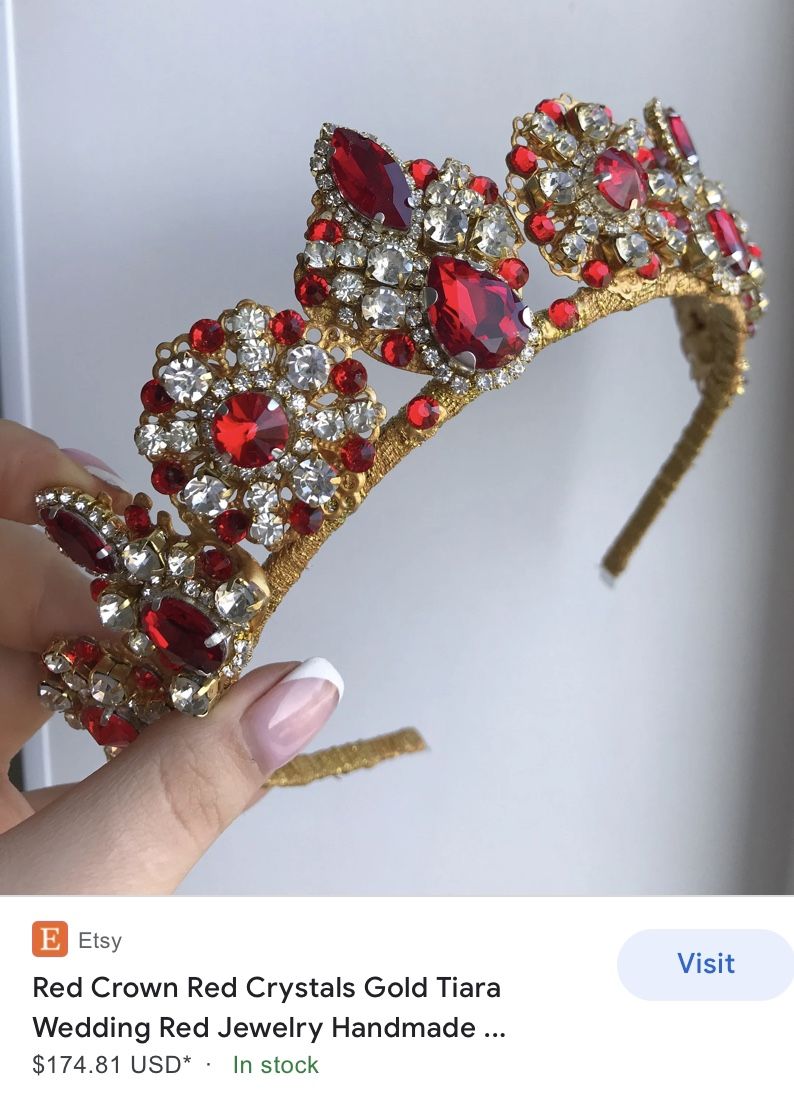 Red Crystal Princess Tiara Rhinestones Like Diamonds With Matching beautiful Earrings. In Its Case New Never Use Pd $139.00