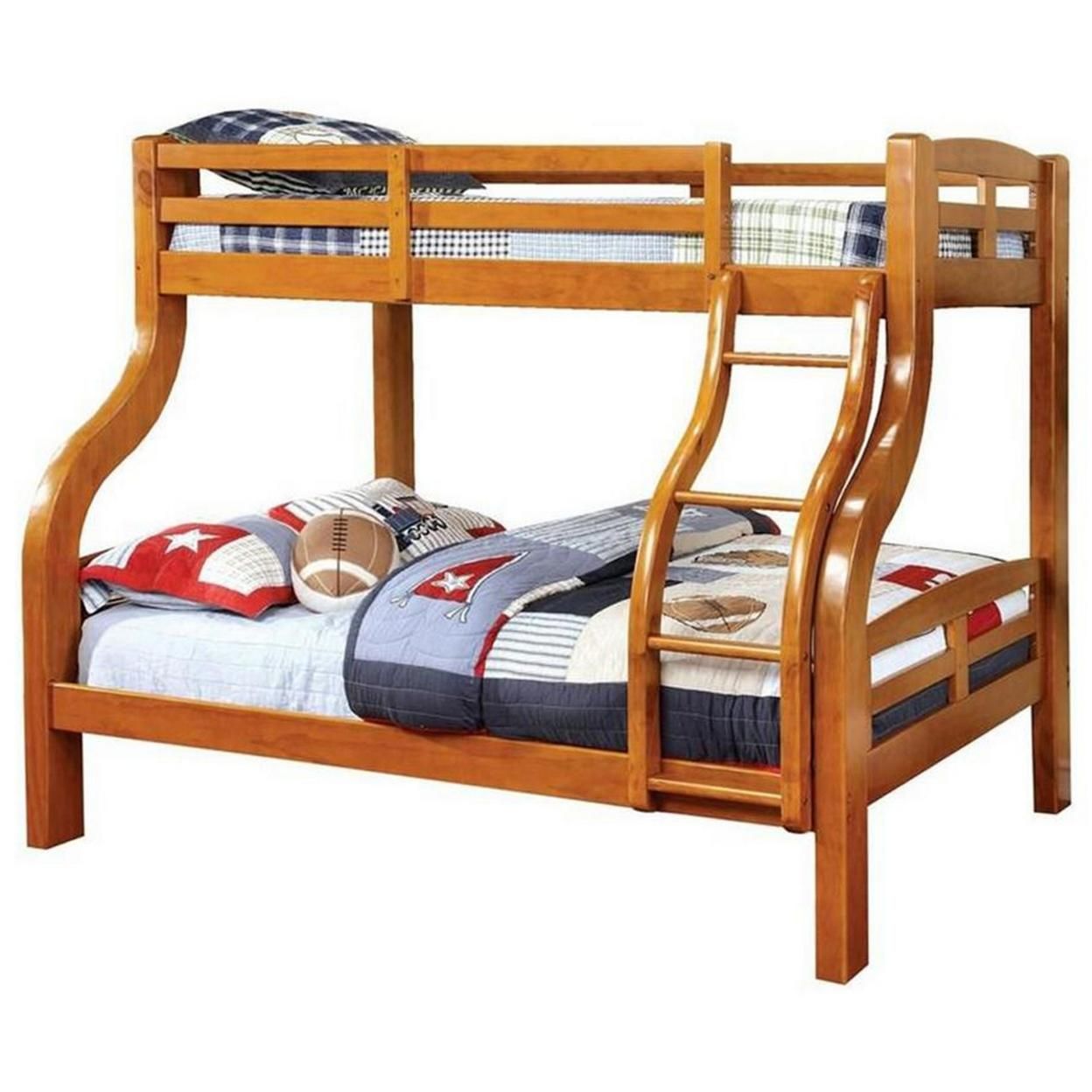 Saltoro Sherpi Curved Design Twin Over Full Bed with Attached Ladder, Oak Brown
