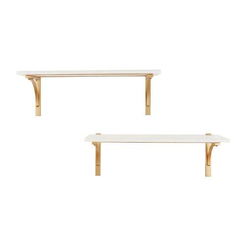 Home Decorators Collection 8 in. H x 24 in. W x 8 in. D Marble Wall-Mount Shelf with Gold Metal Brackets (Set of 2) - #67385-OS
