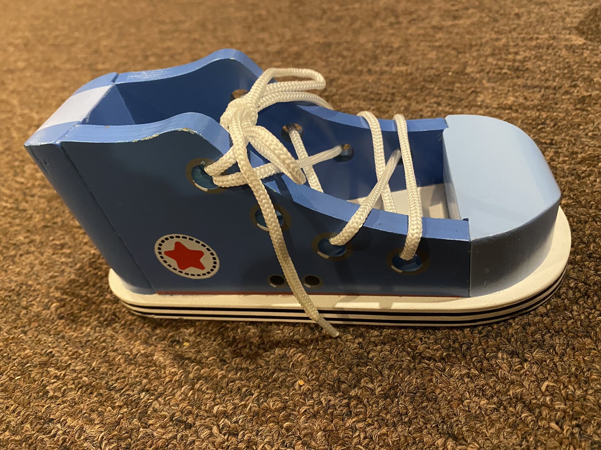 Cool Kicks Single Blue Lacing Sneaker Wooden Toy for Kids Learning Shoe Tying
