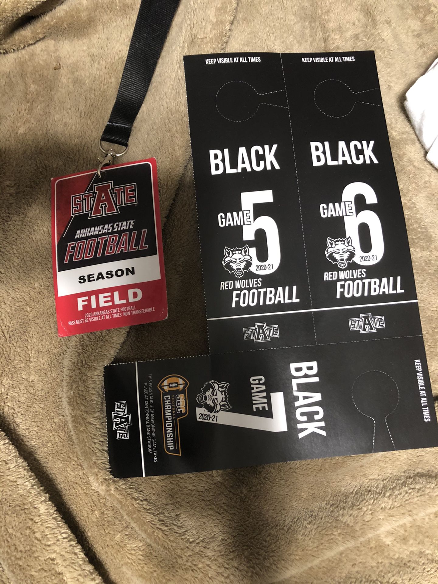 2020 black parking passes for games 5,6,7 plus field pass use at own risk
