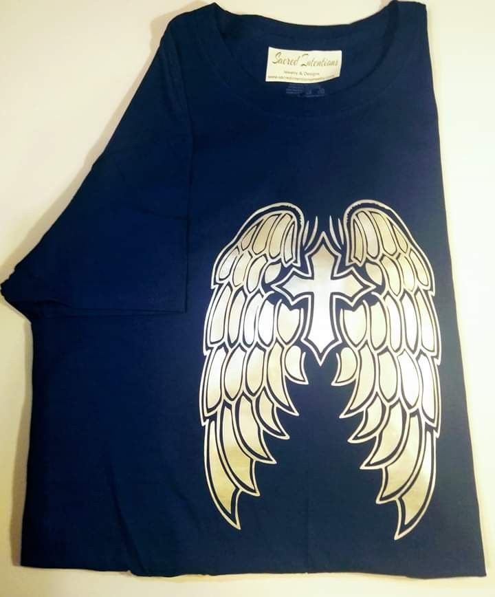 Medium navy blue winged cross