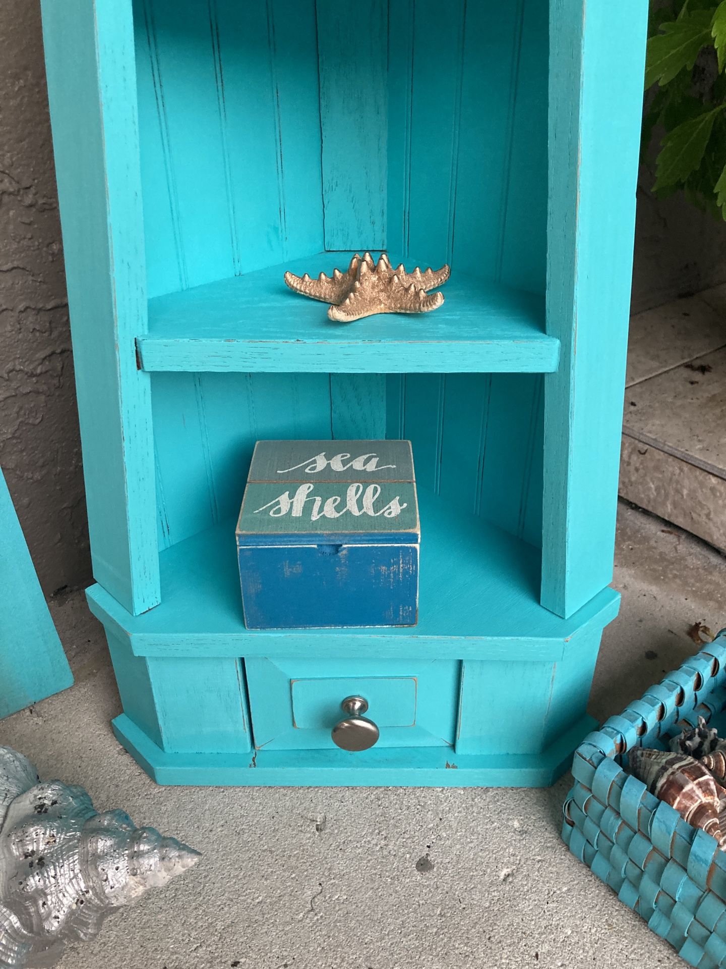 27 tall Corner Shelf Teal
