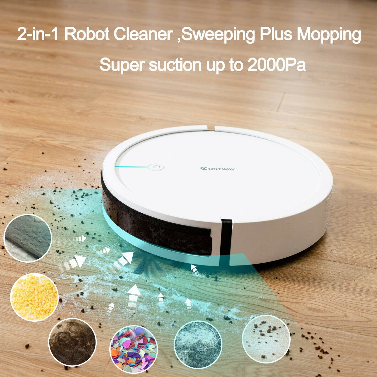 Costway Robot Vacuum Cleaner Self-Charge App Voice Control Filter Water Tank White