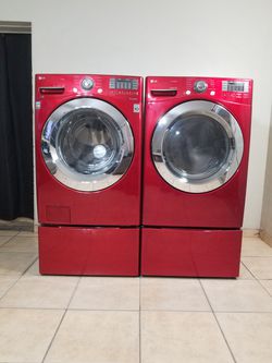 LG RED WASHER AND GAS DRYER FREE DELIVERY AND INSTALLATION ALSO A 90 DAY WARRANTY  Thumbnail