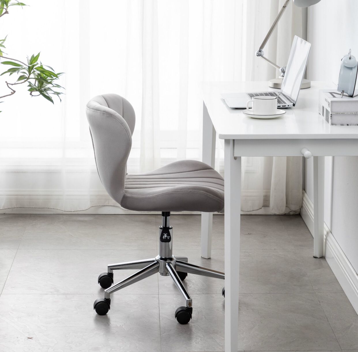 Grey velvet desk chair vanity chair silver office makeup task chair vanity silver chair