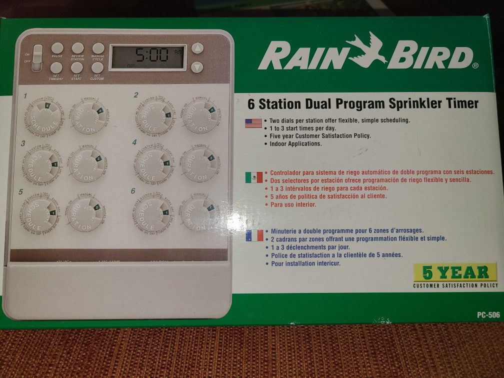 RainBird PC-506, 6 Station Dual Program Sprinkler Timer