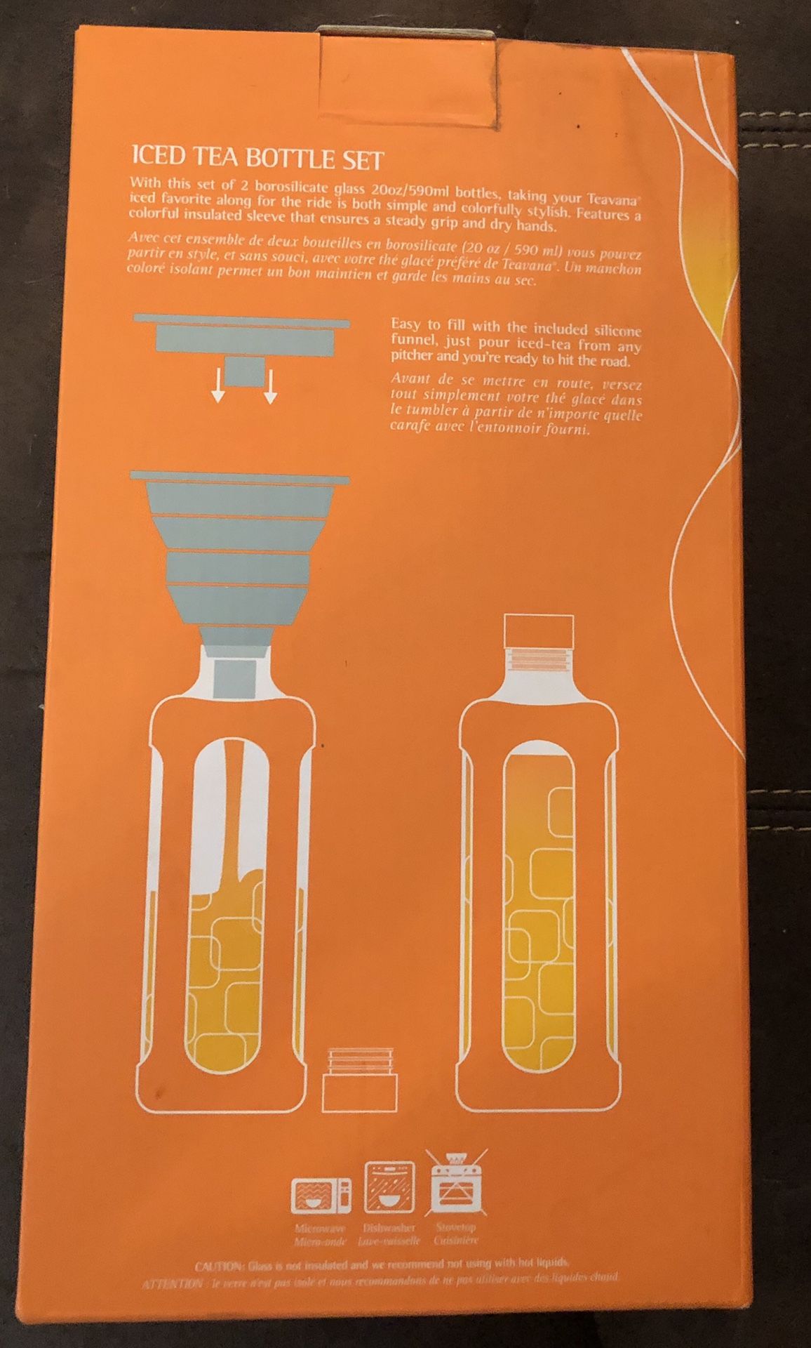 Teavana Iced Tea Bottle Set 2 Borosilicate Glass Bottles Silicone Funnel NEW IN BOX