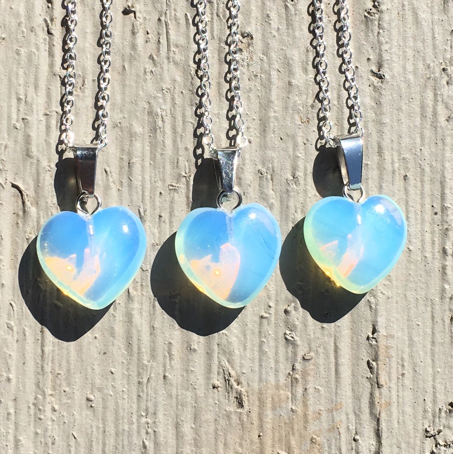 Sea Opal Heart Necklace with Sterling Silver Chain // Opal Opalite Moonstone Jewelry