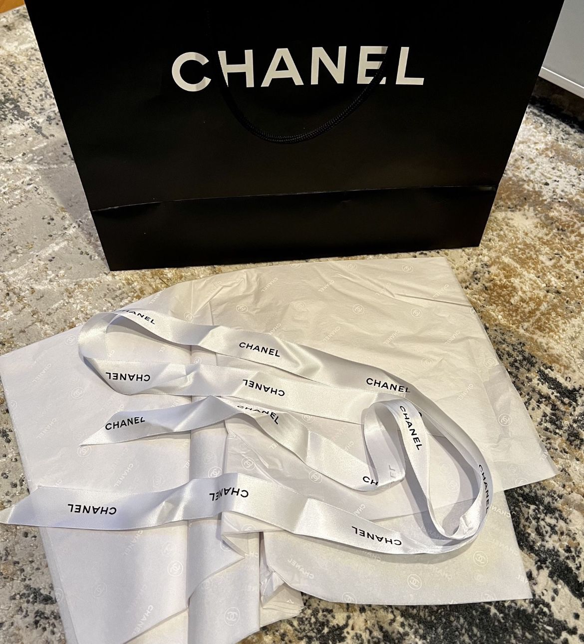 CHANEL Logo Shopping Bag, Ribbon and Tissue