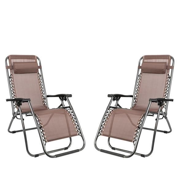 2pcs Plum Blossom Lock Portable Folding Chairs with Saucer Brown