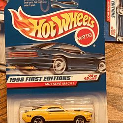 1998 Hot Wheels #670 First Edition 29/40 MUSTANG MACH 1 Yellow Variant w5 Spoke Thumbnail
