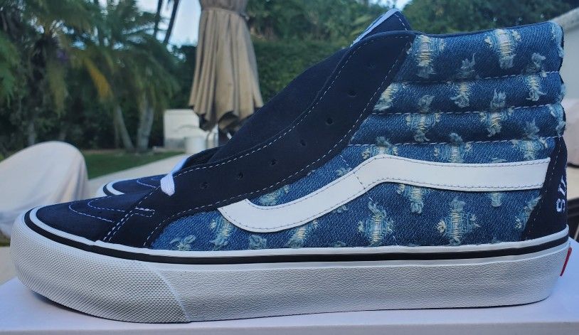 NEW + RECEIPT | Supreme x Vans Sk8-Hi "Hole Punch Denim Blue" Size 10.5
