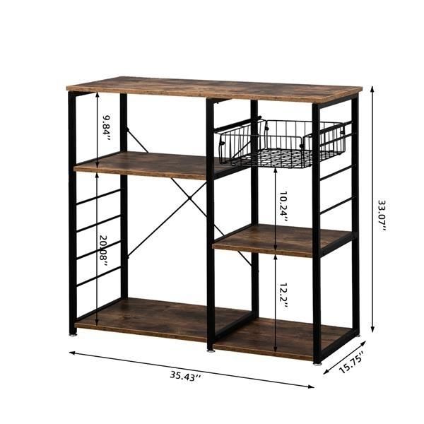 Hodely 5-Layer MDF Industrial Wrought Iron Kitchen Shelf With Drain Basket Hook