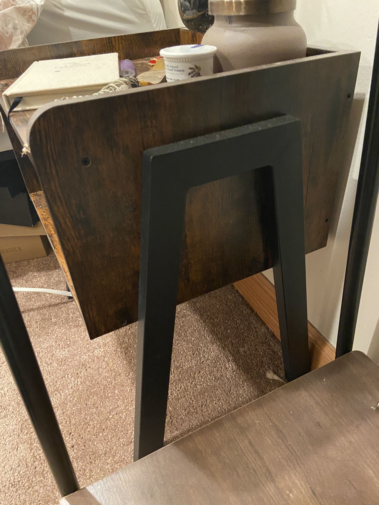 Brown Wood With Black Metal Small Nighstand