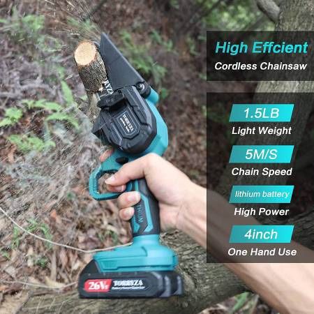 Mini Chainsaw Cordless Electric Chainsaw with 2 Upgraded Battery 2 Chain, 4-Inch Battery Chainsaw Mini Saw for Garden Tree Pruning Br