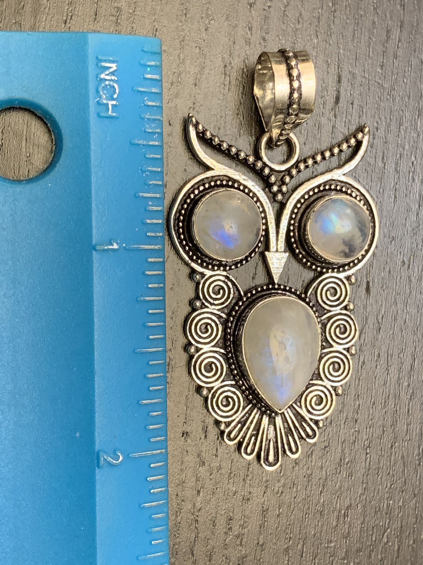 925 Sterling Silver Moonstone Artisan Owl Pendant 