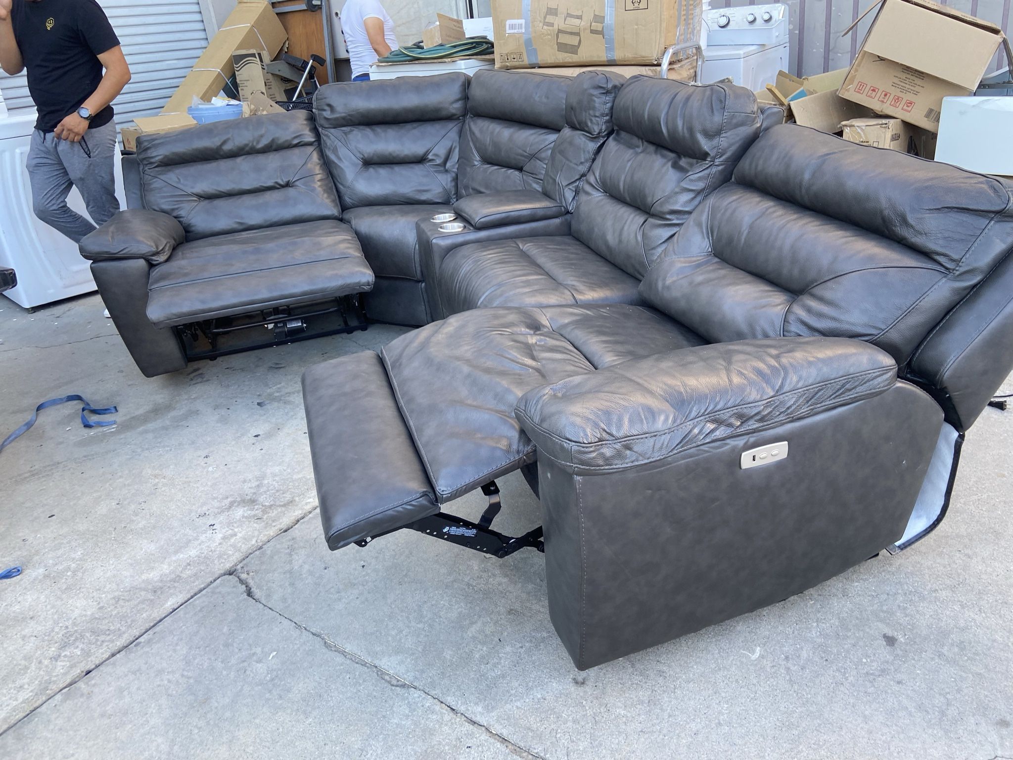 Electric Power Recliner Sectional Leather Couch