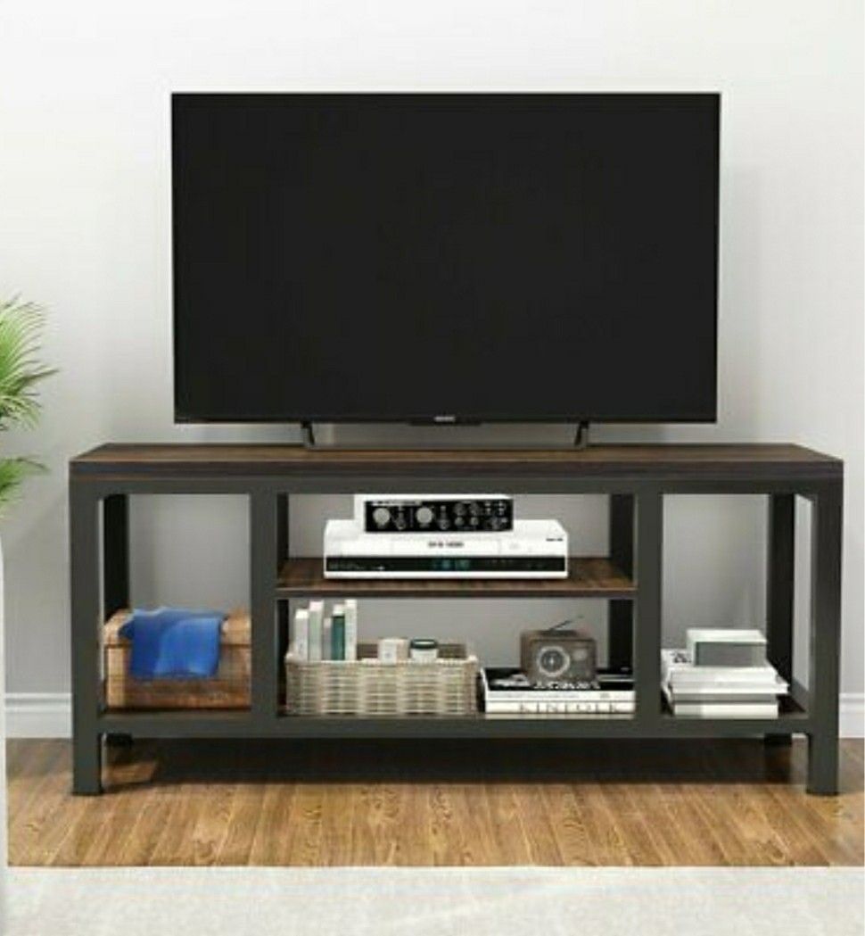 Modern, Industrial Rustic TV Stand Media Console Table with Shelves for Living Room