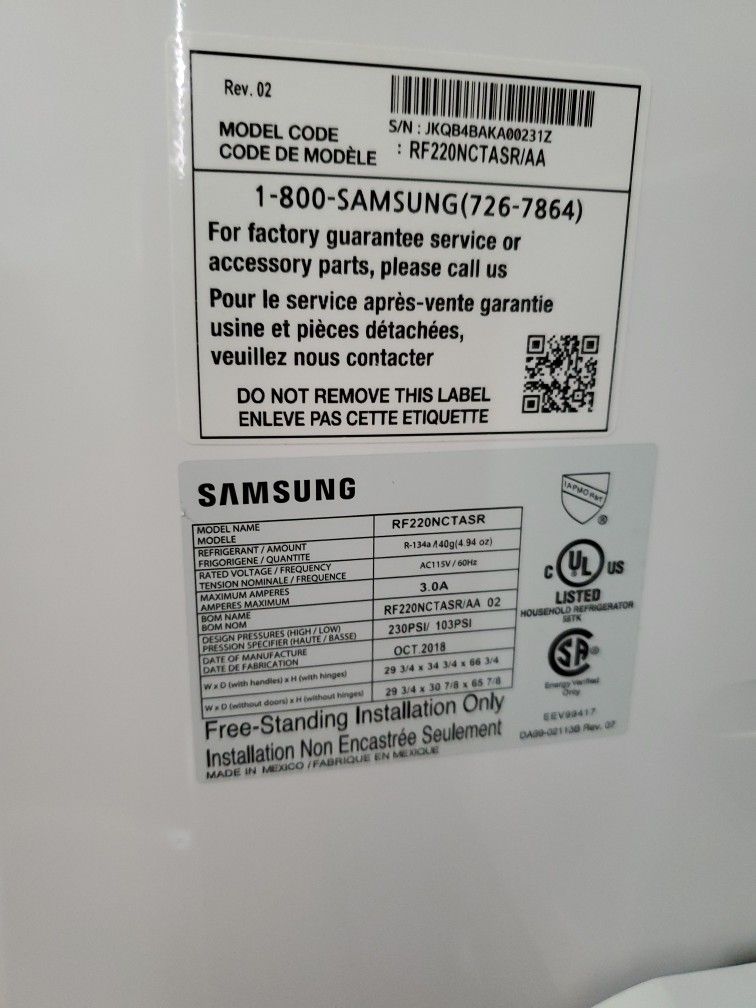 SAMSUNG 22 Cu Ft French Door Refr