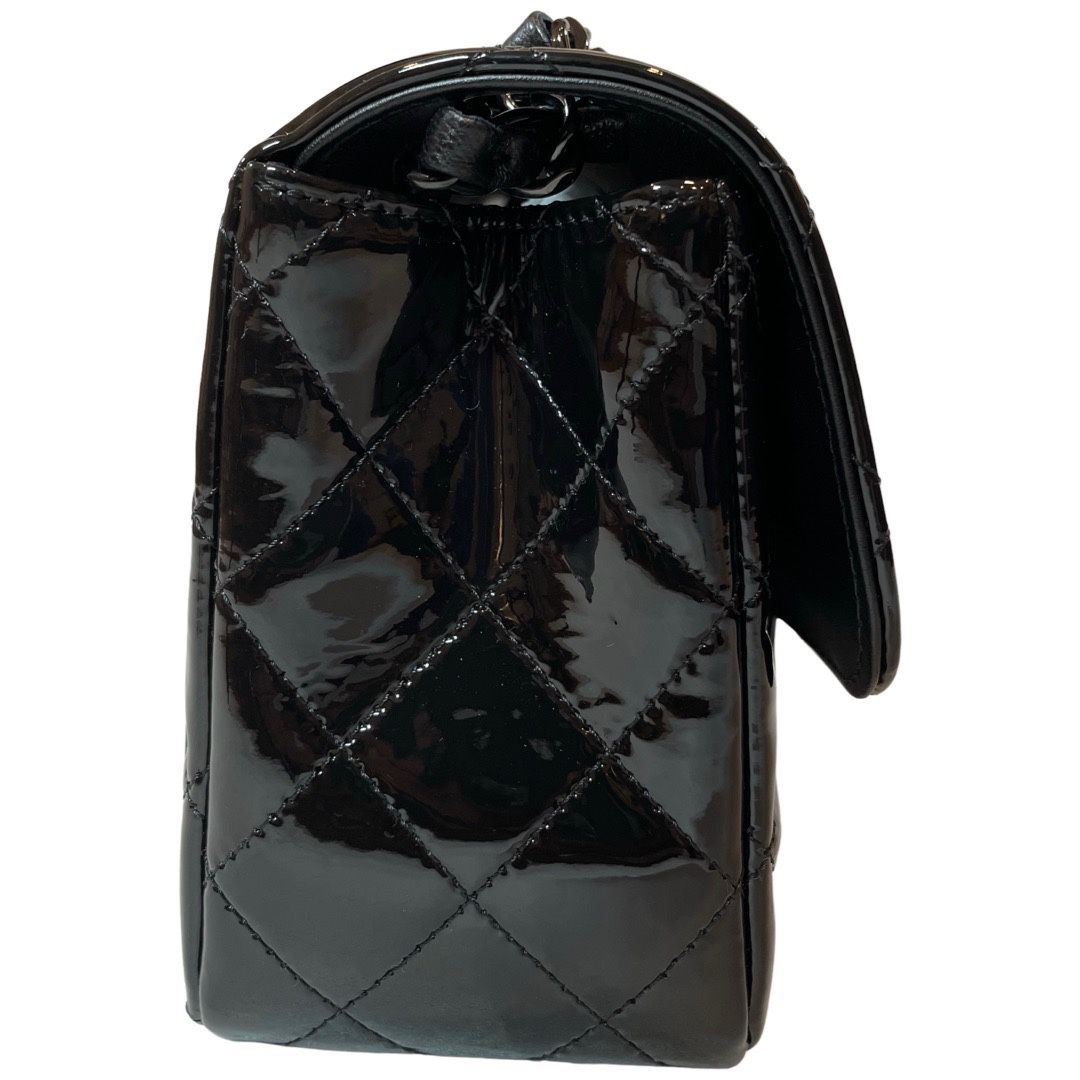 Mini Flap Bag Patent Calfskin Black Metal