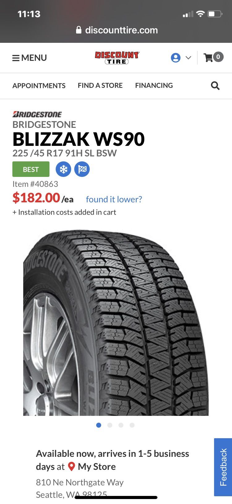 Bridgestone Blizzak WS90 Winter Tires for Sale in Seattle, WA OfferUp