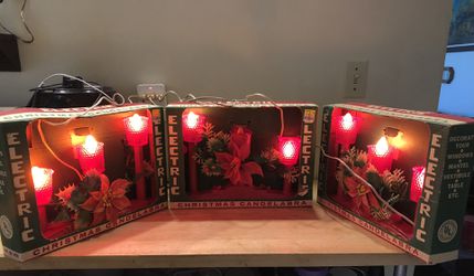 3 Vintage Christmas Red Candelabra In Box Beacon Electric #3720 Thumbnail