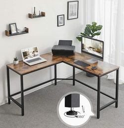 Industrial Rustic Brown Computer Desk, L-Shaped Corner Writing Desk, Space-Saving Study Desk, Gaming Desk Thumbnail