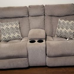 GREY CLOTH FABRIC COUCH AND LOVESEAT RECLINER S Thumbnail