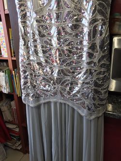 Beautiful  NEW Long Silver sequins And Mesh Evening Party Prom Wedding Cruise Dress Thumbnail