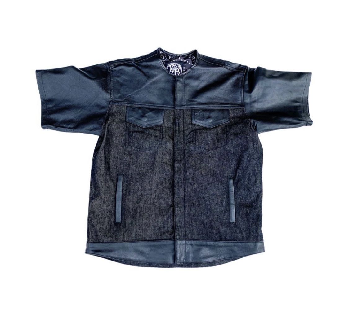 ***$175***Brand New*** Men's Size LARGE Club Style Motorcycle 3/4 Sleeve Leather/Denim(Limited Edition) 