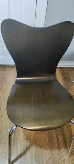 4 wooden/Metal West Elm Chairs (See Description) 
All 4 are in sturdy clean condition.
1 of the chairs has a little more wear than the others. Small s Thumbnail