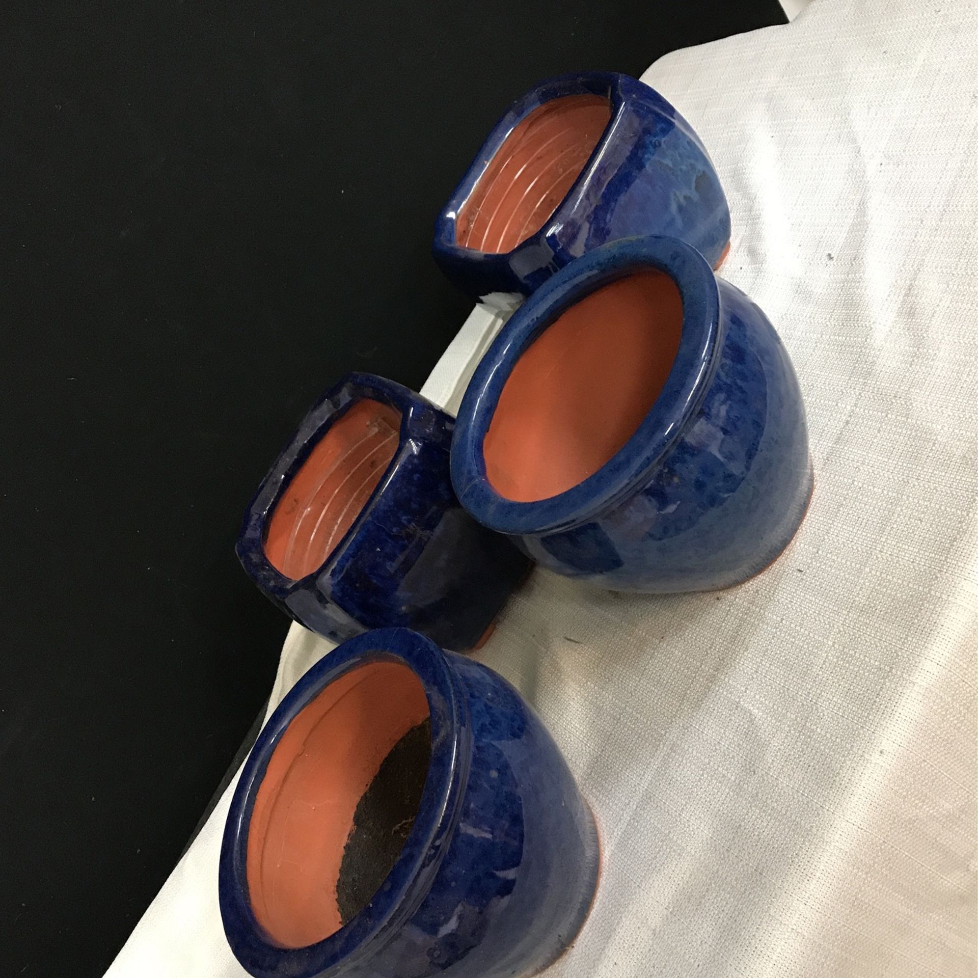 4 Blue Ceramic Pots