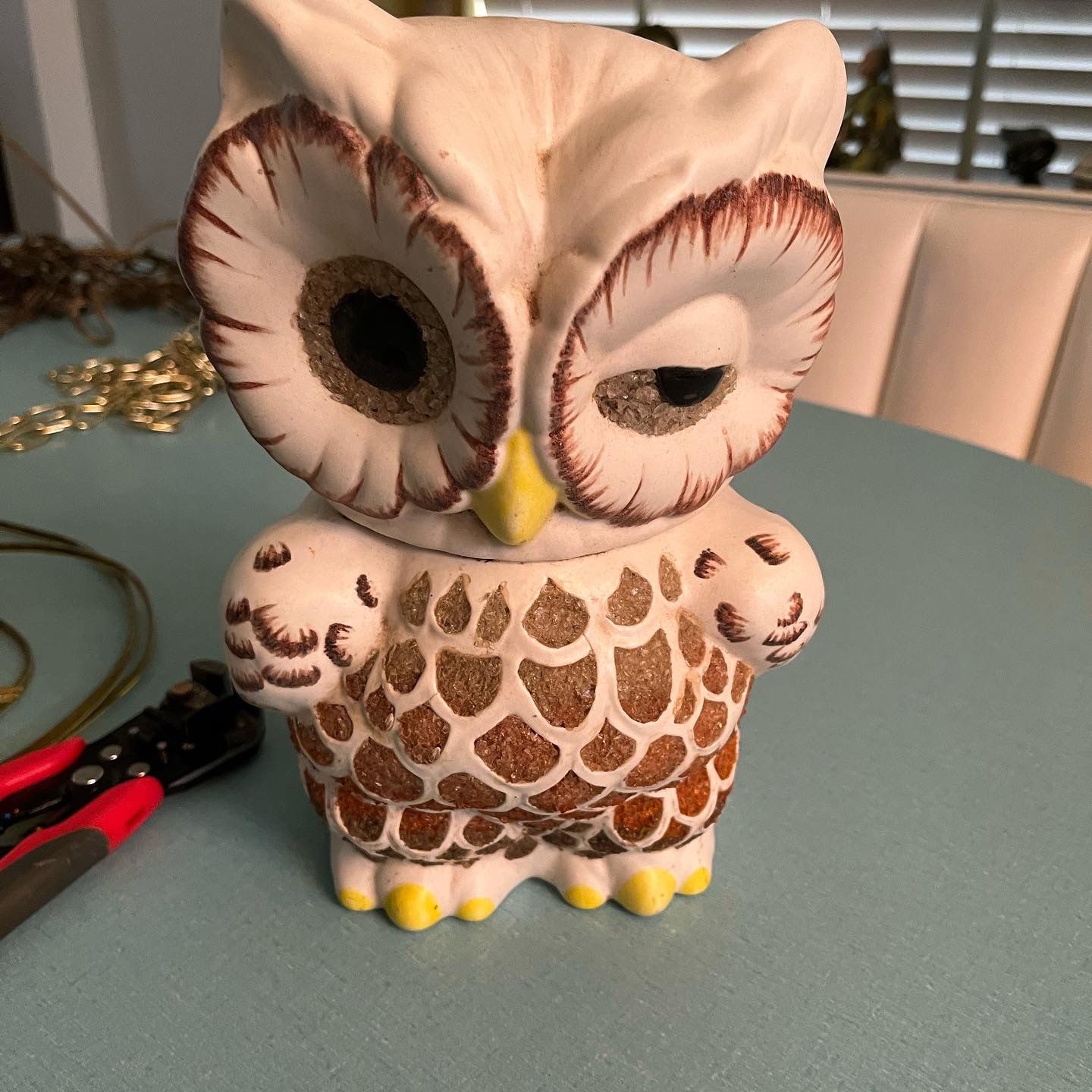 ***PENDING SALE***Vintage Mid Century Modern Pottery Lucite Owl Hanging Swag Lamp