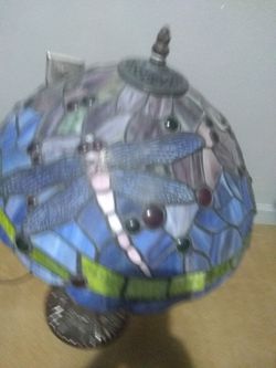 Tiffany style stained glass dragonfly lamp Thumbnail