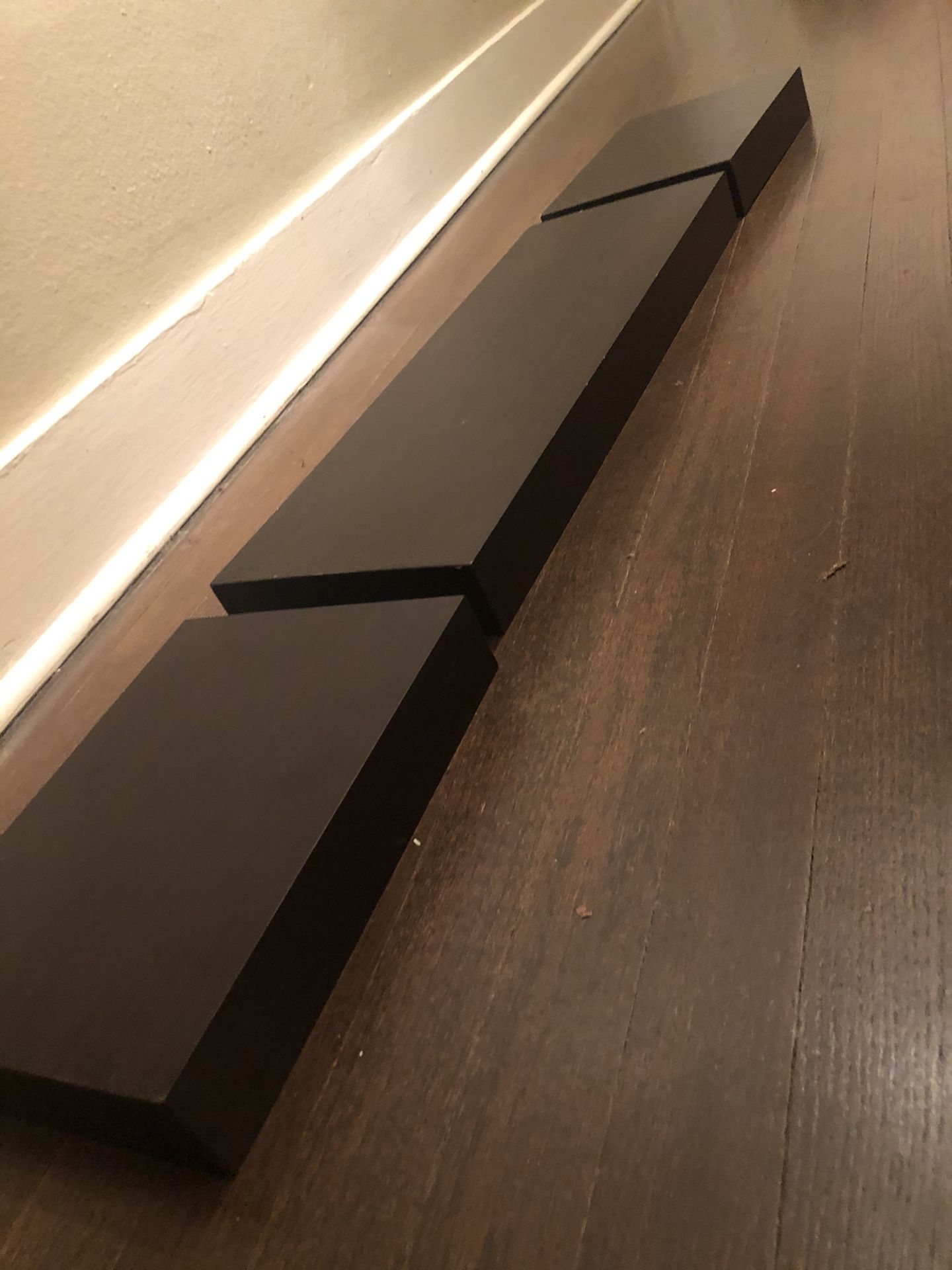 Three Dark Brown Floating Shelves (brackets included)