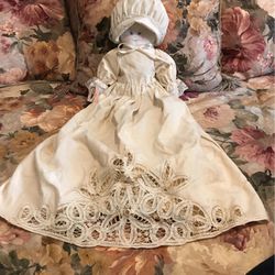 Adorably Cute!!! Soft Cotton Doll With pretty Cotton Lace Dress & Bonnet !!! Thumbnail
