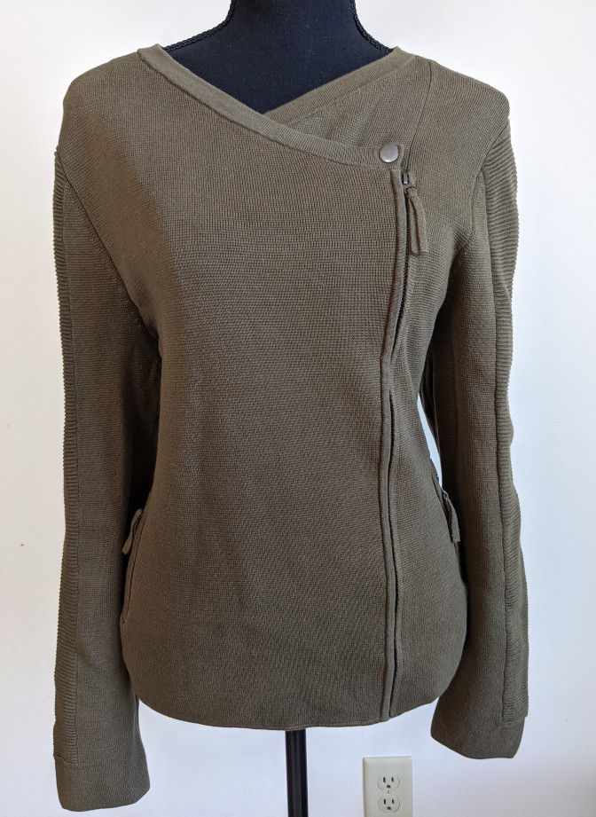 Talbots Women's Full Zip Wrap  Long Sleeved Cardigan Sweater Size L- JW
