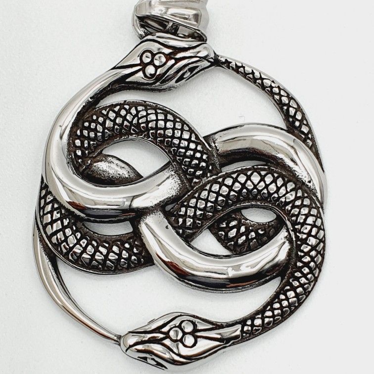 "Retro Double Snake Unisex Stainless Steel Pendant Necklace, GP1231351