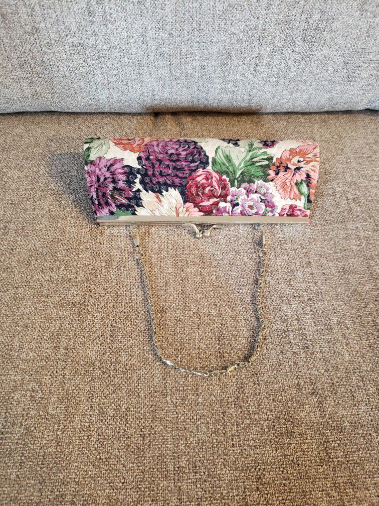 Small Clutch Purse - Floral Design With Translucent Sequins