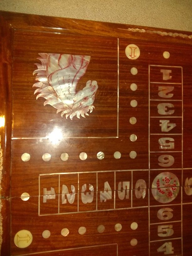 Wahoo Aggravation Wooden Game Board with Inlaid Mother Of Pearl