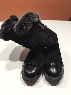VITACCI Girl’s Black Fur Lined Leather Suede Boots, 29 Thumbnail