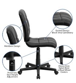 Black Quilted Armless Rolling Office Chair Thumbnail