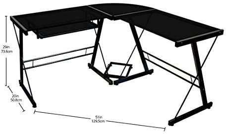 Modern Corner L Shaped Computer Table, Black