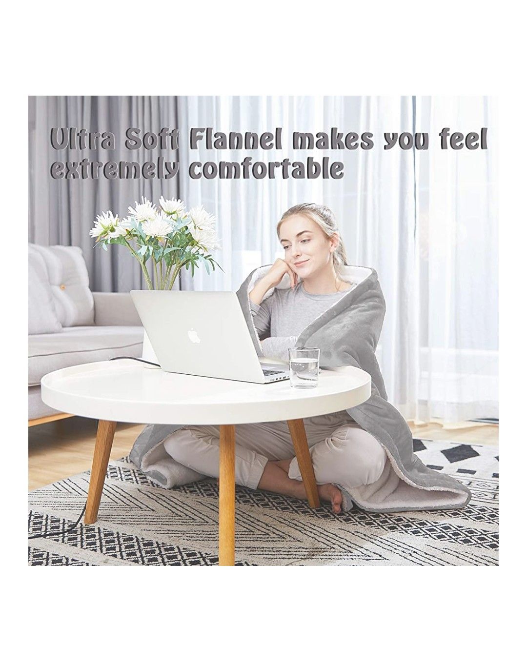 Heated Blanket, Electric Throws 50"×60" Flannel Blanket with 3 Heating Modes Ultra Soft Full Body Warming 8/6/4/2 Hours Auto Off